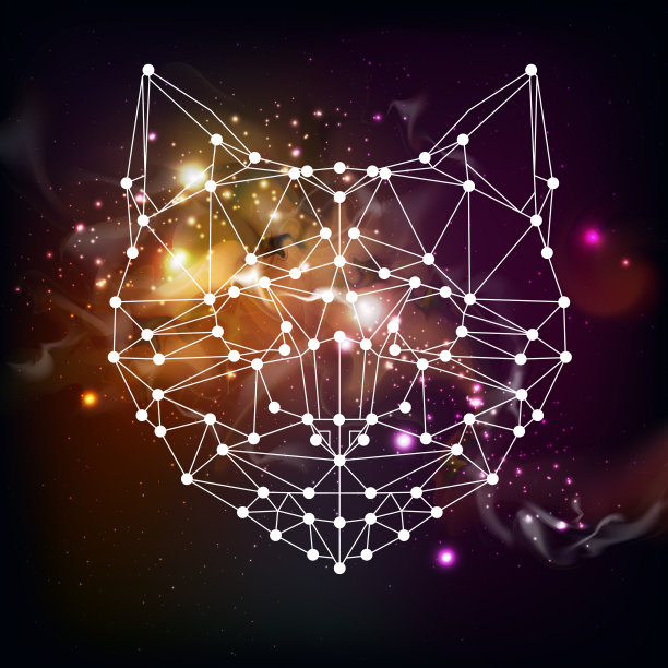 开放式空间背景上的抽象多边形三角动物猫。潮人动物插图。图片下载