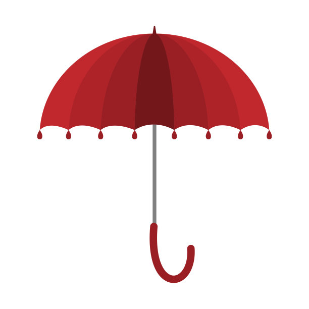 防雨标志与红色雨伞隔离在白色背景上，设计风格为平面。矢量图图片下载
