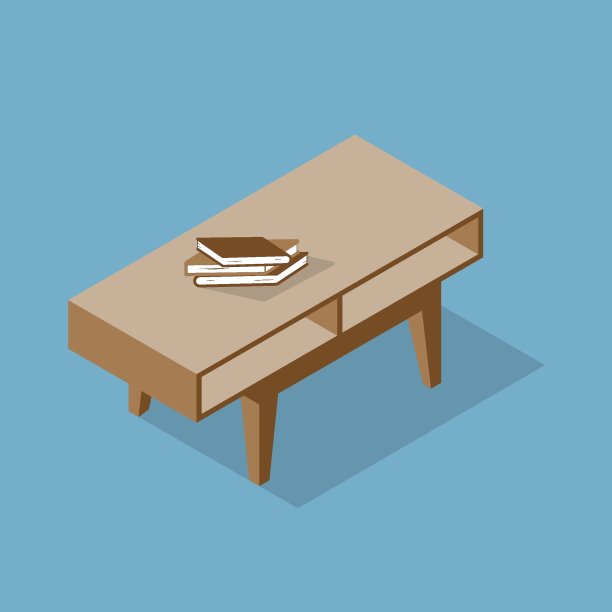 斯堪的那维亚最小的内部。等距表与书孤立在蓝色背景。挪威式客厅设计。舒适温馨的家。矢量图图片下载