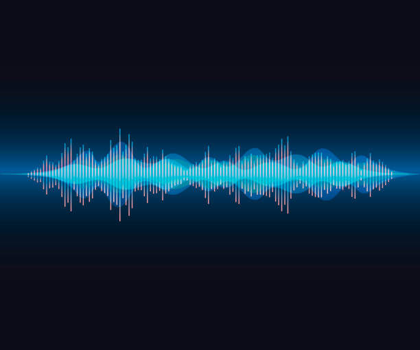 悠长的声音波浪在多彩的现代风格。明亮的声音视觉上的黑暗梯度背景图片下载