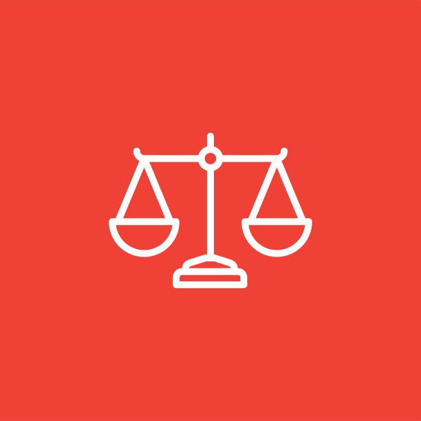正义尺度线图标在红色背景。红色平坦风格矢量插图图片下载