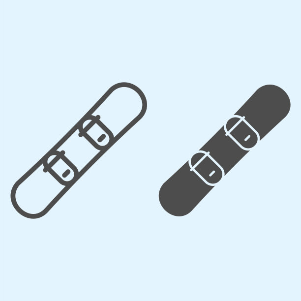 滑雪板线和固体图标。冬季雪地活动板。运动矢量设计概念，轮廓风格的象形图上的白色背景，用于web和应用程序。Eps 10。图片下载