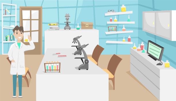 有试管，烧瓶和显微镜的化学和生物实验室。疫苗的研究和发明。病毒性疾病。疫情素材图片