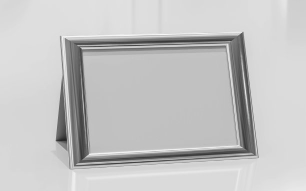 闪亮的金属相框添加您的内容在一个白色光泽的地下3d渲染渲染图片下载