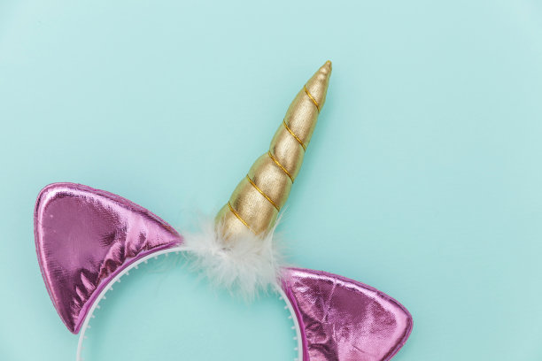 万圣节派对配件独角兽发带孤立在蓝色柔和多彩的背景图片下载