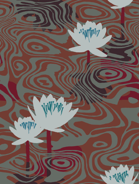 无缝图案与水纹理和睡莲垫图片下载