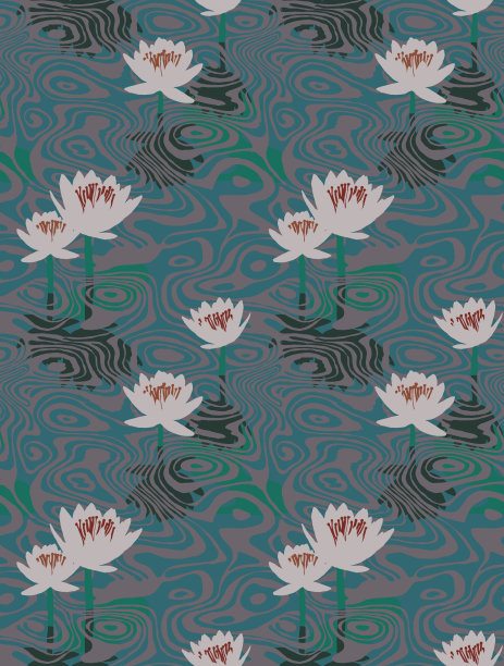 无缝图案与水纹理和睡莲垫图片下载