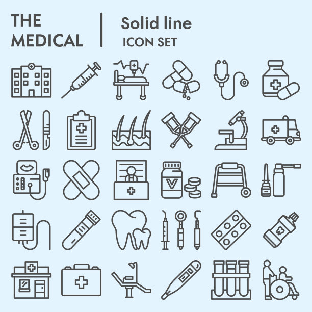 医疗线图标设置。医疗保健收集，矢量草图，标志插图，网页符号，线性象形图包装孤立在白色背景，eps 10。图片下载