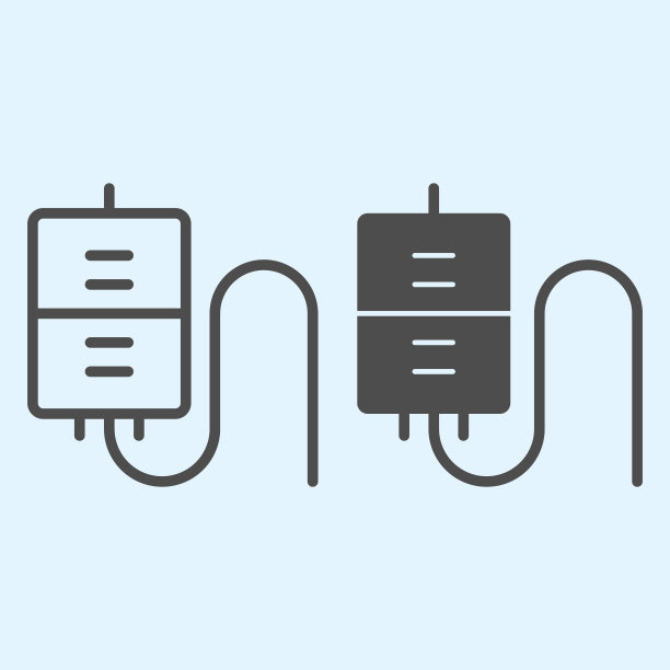 献血线和立体图标。内联滴灌系统用于药液处理。健康保健矢量设计概念，轮廓风格的象形图上的白色背景，用于web和应用程序。Eps 10。图片下载