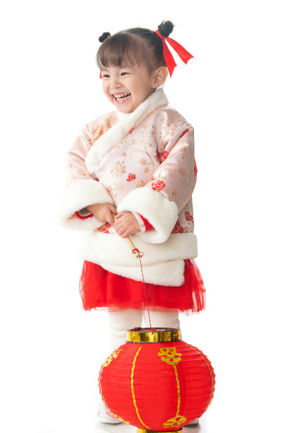 可爱的小女孩拿着红灯笼图片下载