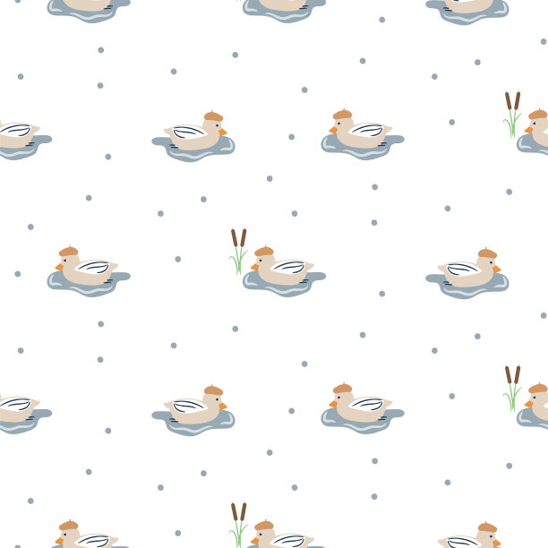 无缝模式与可爱的鸭子在一个池塘。湖上的卡通鸟。图片下载