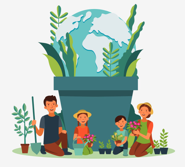 幸福的家庭园艺。生态友好型生态理念。自然守恒矢量图素材图片