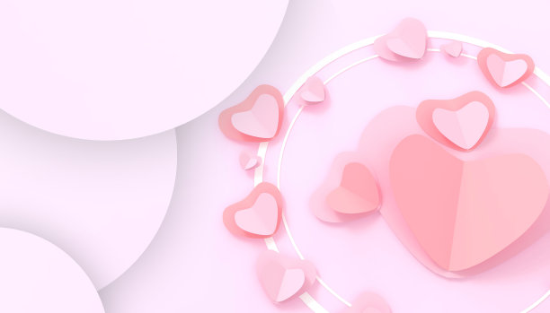 情人节平lay爱快乐概念背景与粉红色的心礼物明信片贺卡在粉红色的背景- 3d渲染图片下载