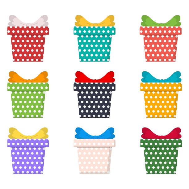 一套彩色礼品盒，呈现孤立的白色背景。销售、购物的概念。生日收藏，圣诞节收藏。卡通风格。矢量插图为任何设计。图片下载