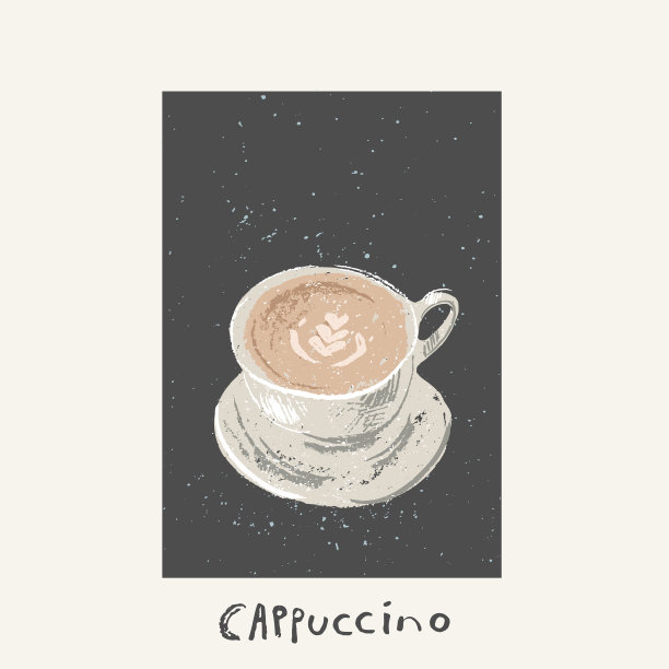 手绘卡布奇诺咖啡杯与碟素描图片下载