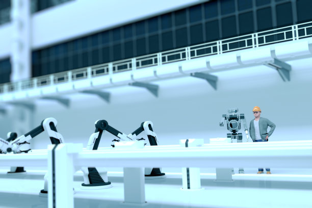 未来工厂的工程师控制机器人图片下载