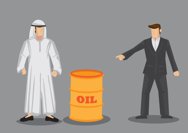 商人指着阿拉伯人的石油桶矢量图图片下载