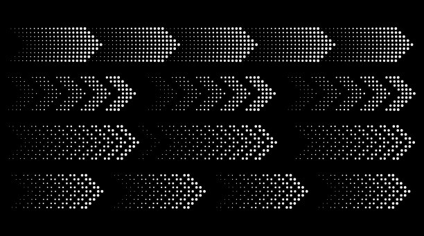 的箭头。轮廓集合的白色指针与半色调的黑色背景效果。矢量图图片下载