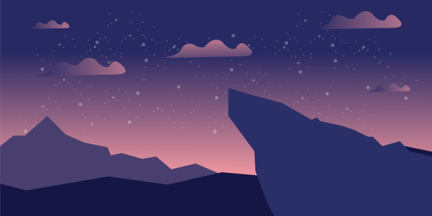 夜晚的山与满月全景与远足者，登山者图片下载