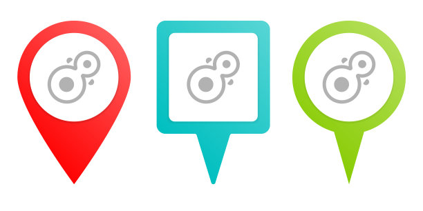 细胞分裂。多色引脚矢量图标，不同类型的地图和导航点。图片下载