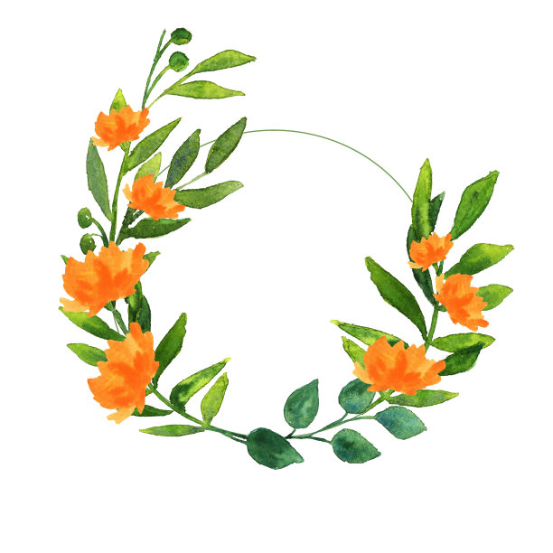 用水彩鲜花和树叶制作的假期明信片图片下载