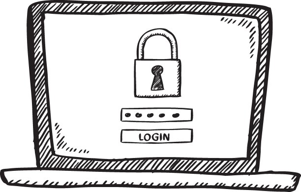 卡通风格的涂鸦笔记本与登录安全帐户的屏幕上图片下载