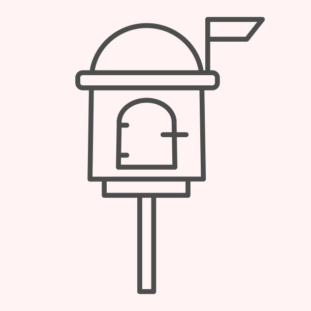 信箱细线图标。有把手锁的邮箱站在台上。邮政服务矢量设计概念，轮廓风格的象形图上的白色背景，用于web和应用程序。Eps 10。图片下载