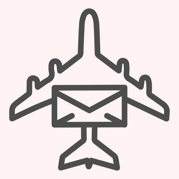 带有字母线图标的平面。航空邮件投递，航空运输。邮政服务矢量设计概念，轮廓风格的象形图上的白色背景，用于web和应用程序。Eps 10。图片下载