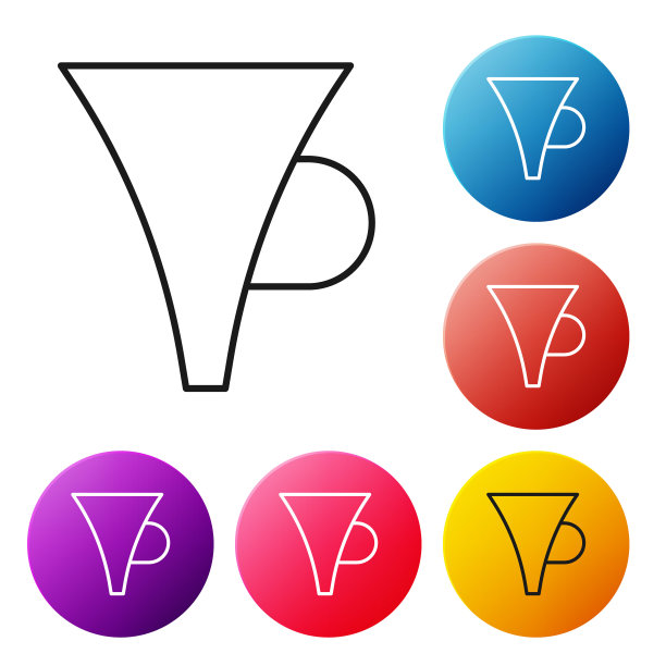 黑线漏斗或过滤器图标孤立在白色背景上。设置彩色圆形按钮图标。矢量图图片下载