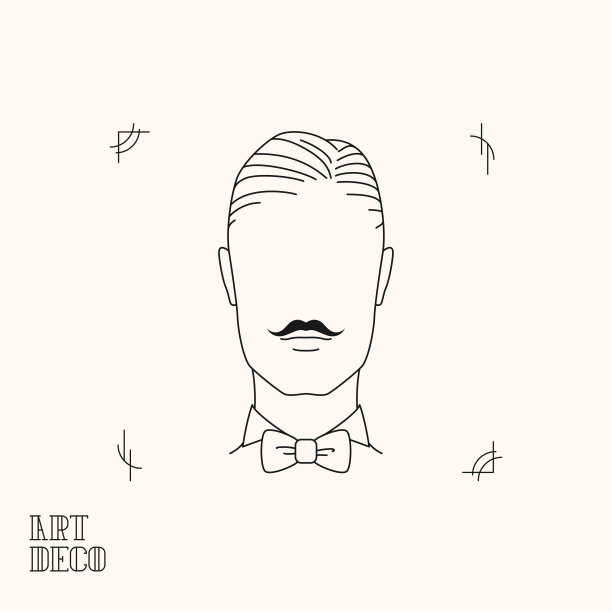 装饰艺术人物细线插画。时尚复古图标。二三十年代的咆哮复古风格。魅力复古设计元素。图片下载