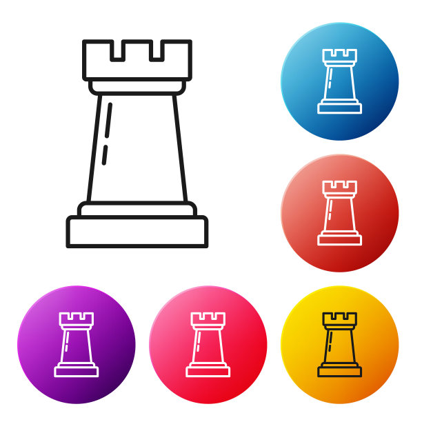 黑线业务策略图标孤立在白色背景上。国际象棋的象征。游戏,管理、财务。设置彩色圆形按钮图标。矢量图图片下载
