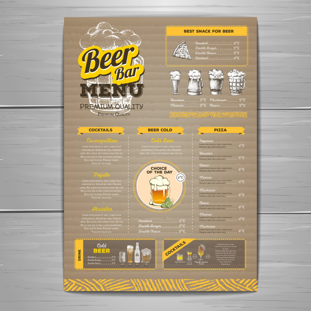 复古啤酒菜单设计在纸板背景。图片下载