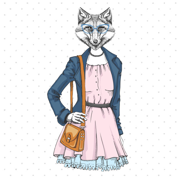 复古潮人时尚动物狐狸。女人的模型图片下载