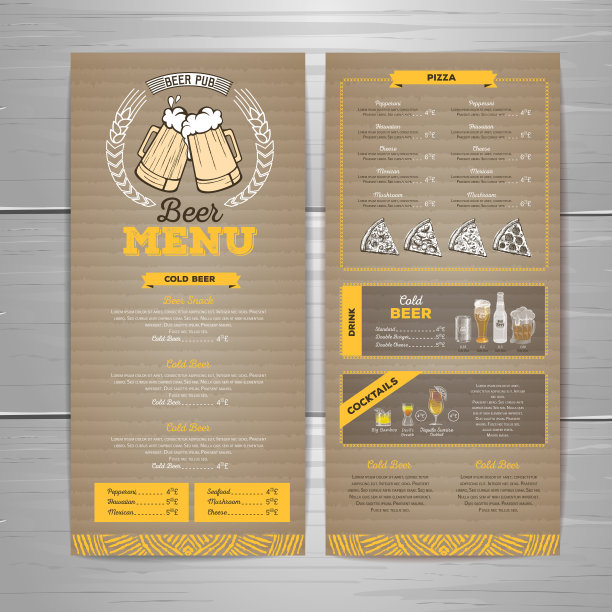 复古啤酒菜单设计在纸板背景。图片下载