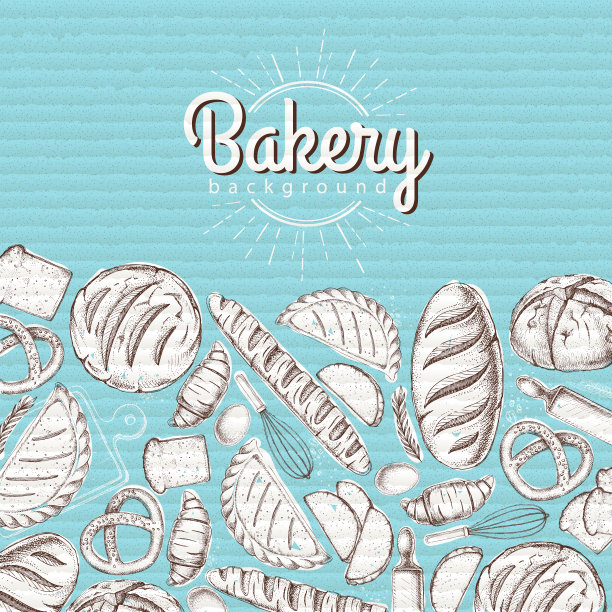 面包店的背景。顶视图烘焙产品上的硬纸板背景图片下载