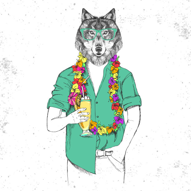 复古潮狼与热带鸡尾酒图片下载