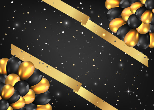 黑色金色金属气球与白色框架生日卡图片下载