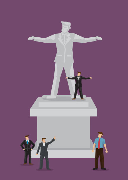 商人和他的雕像卡通矢量插图图片下载