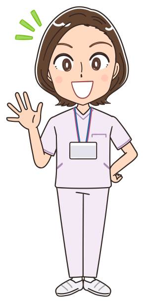 穿白色制服的女护士。她有积极的情绪。图片下载