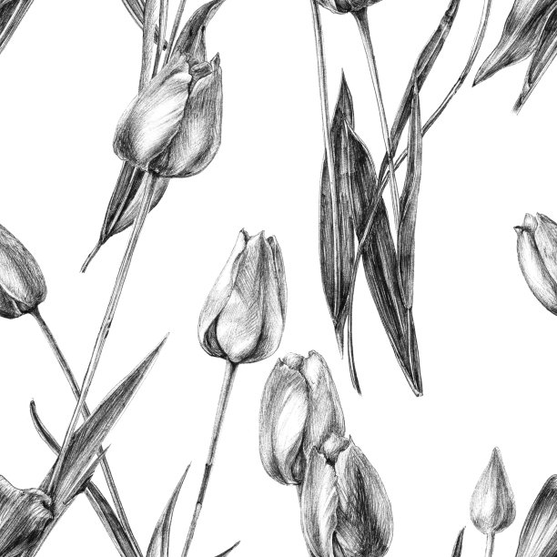 在纸上手绘衬垫。美丽的郁金香折成一个图案。设计纺织品，织物，家纺，封面，包装，墙纸。图片下载