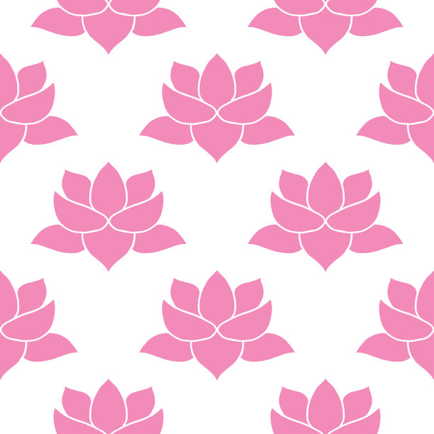 荷花无缝图案，手绘涂鸦背景。矢量图图片下载