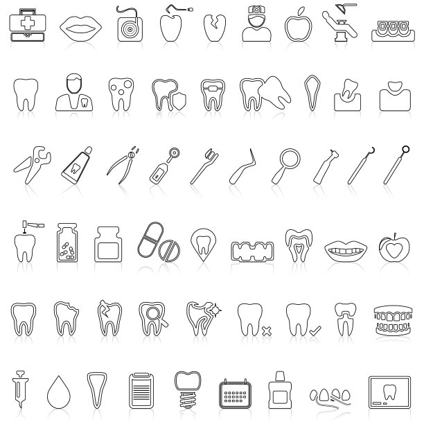 牙医工具的轮廓图标集图片下载