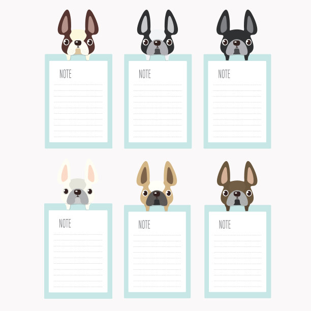 一套设计纸笔记与可爱的动物。图片下载