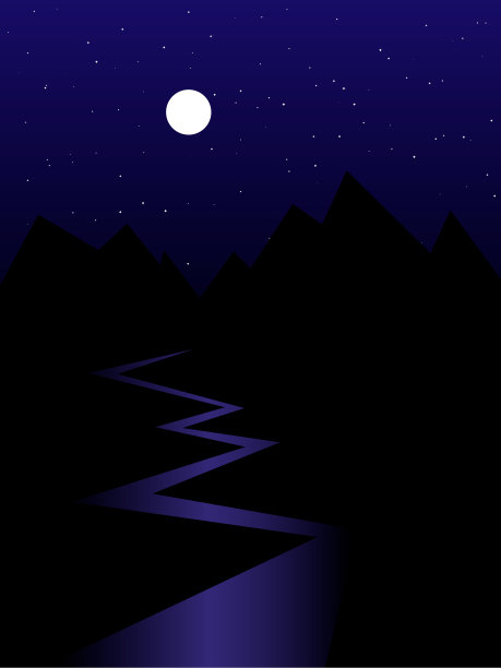 黑山的剪影，河流，星空和满月素材图片
