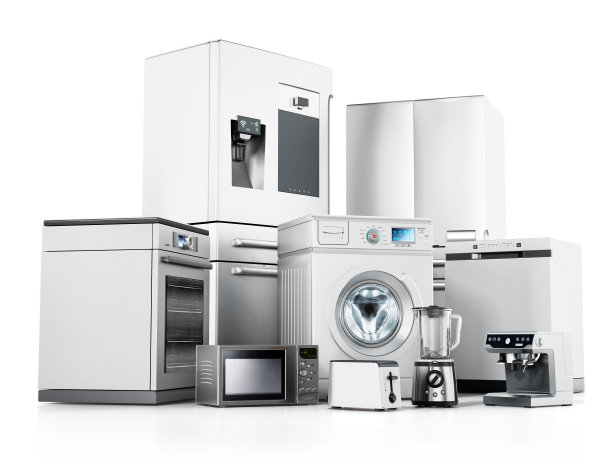 一套当代家用电器孤立在白色图片下载