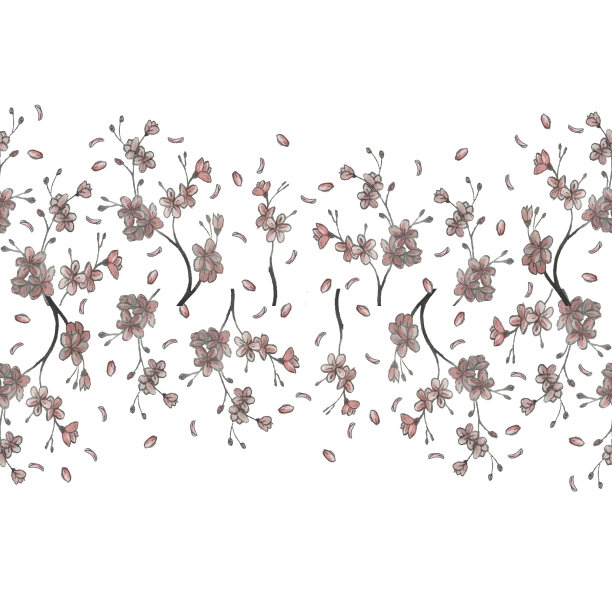 无缝的樱花花缘。植物手绘水彩插图。设计包装，婚礼，织物，纺织品，壁纸，网站，明信片。图片下载