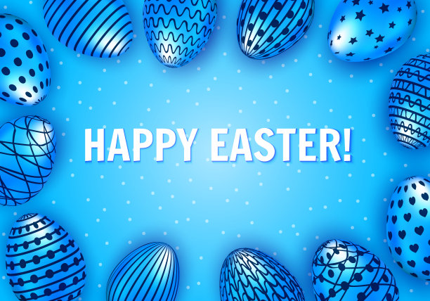 带有蓝色彩蛋的复活节贺卡。矢量图图片下载
