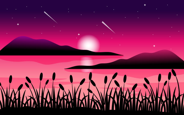 景观设计湖与山树木图片下载