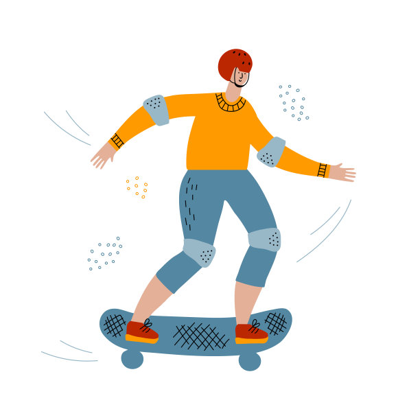 滑板上的男人。手绘插图制作矢量图片下载