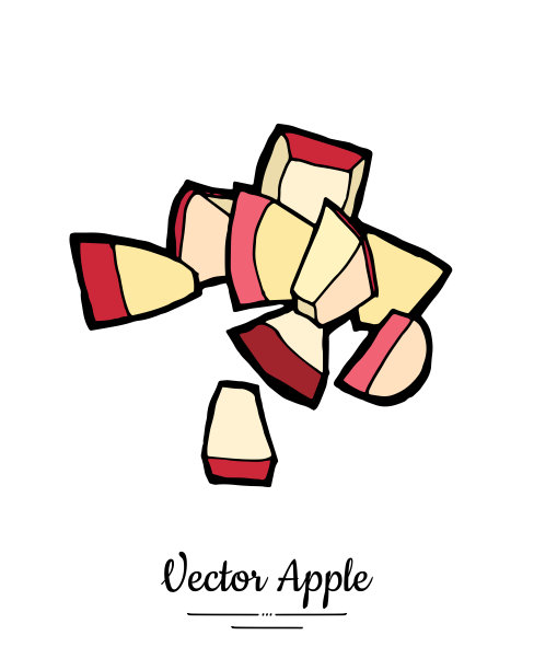 苹果碎片矢量孤立。红色水果手绘插图。时尚的素食水果标志，图标。切碎切苹果图片下载